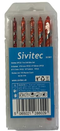 Sivitec 5PCs Multi-functional Drill Bit Carbide Tip Glass Drill Bit for Glass Ceramic Porcelain Tile Drilling Triangle Shank Drill Bits 5/6/6/8/10mm