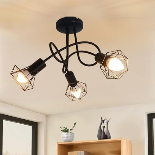 Glitzerlife LED Deckenstrahler 3 Flammig Deckenleuchte Schwarz - Deckenlampe Vintage Industrial E14 Spotlight Deckenspots Küche Wohnzimmer Ohne Leuchtmittel