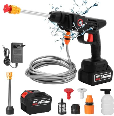 Pulitore ad alta pressione senza fili, 21 V, 50 bar, pulitore ad alta pressione su 1 batteria, pistola ad alta pressione senza fili portatile con spruzzatore di schiuma, per pulizia e irrigazione