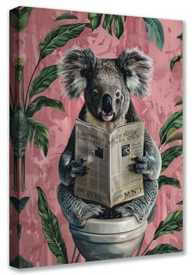 Koala auf Toilette, Leinwandbild, Tier, Zeitungsbild, 1 Stück, tropische Pflanzen-Poster, Drucke, niedlich, modernes Kunstwerk für Wohnzimmer, Schlafzimmer, Heimdekoration, gerahmt, Galerieverpackung,