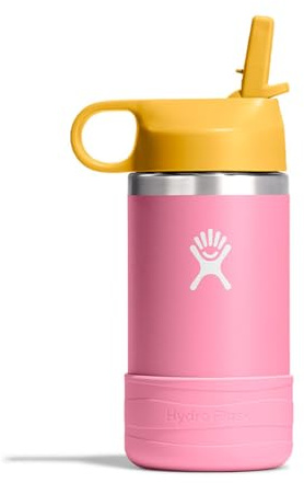 Hydro Flask Kids Water Bottle for School - Stainless Steel and Insulated with Straw Cap - 12 Oz Dahlia