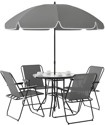 Outsunny 4 Seater Garden Furniture Set Parasol Folding Chairs Grey