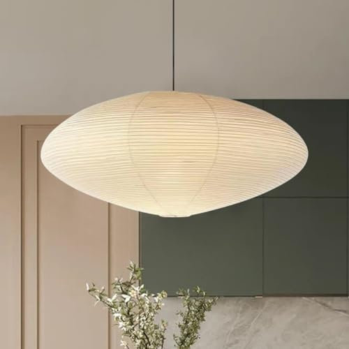 NOCHX Japanische Wabi-Sabi Hängeleuchte Aus Pergamentpapier - Flache Kugelleuchte Aus Eisen Für Minimalistisches Wohnzimmer, Schlafzimmer Und Arbeitszimmer(60cm)