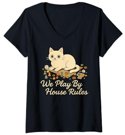 Womens We Play By House Rules - Board Game Cat Funny Gamer V-Neck T-Shirt