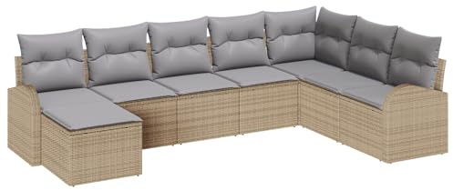 vidaXL 8-teiliges Garten-Sofa-Set mit beigen und hellgrauen Kissen, modulares Outdoor-Ecksofa für die Terrasse, strapazierfähige Rattan-Konstruktion, Bequeme Sitzmöbel für die Lounge