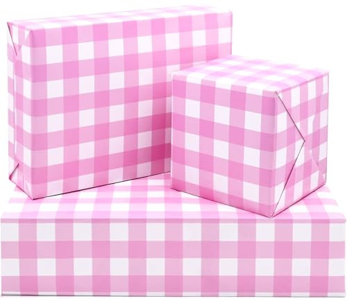 ADQUATOR Geschenkpapierbögen, 50 x 70 cm, rosa und weiß, kariert, für Geburtstag, Urlaub, Hochzeit, Babyparty (5 Blatt)