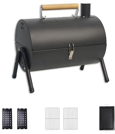 YTYTU Tragbarer Holzkohlegrill Barrel BBQ Grill – 2 In 1 Barbecue Und Smoker – Mit Doppelseitiger Grillfunktion Leicht, Kompakt, Faltbar(Black,B)