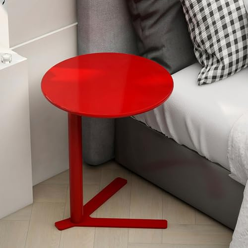 Modern Metal End Table, Round C-Shaped Side Table TV Tray Table for Small Space, Living Room, Bedroom(High-27in/69cm, Red)
