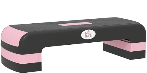 HOMCOM Aerobic Step, 10cm, 15cm & 20cm höhenverstellbare Übung Stepper für Übung Workout, rutschfeste Schritt Board ideal für Haus & Büro, schwarz und rosa