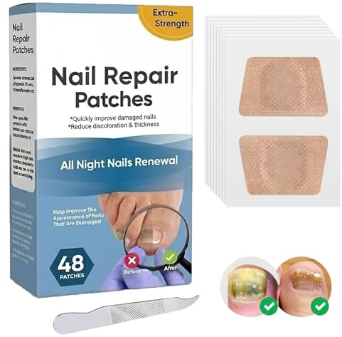 Fungal Nail Patches for Toenail, Extra Strength Toenail Fungus Treatment Patches, 48 PCS Nail Restore Stickers for Discolored and Damaged Nails, Breathable Toe Nails Care Strips, Use for Day Night