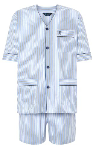 El Búho Nocturno Pyjama Homme Été Court Judo Popeline à Rayures Pyjamas pour Hommes, 100% Coton, Bleu 4547, XL