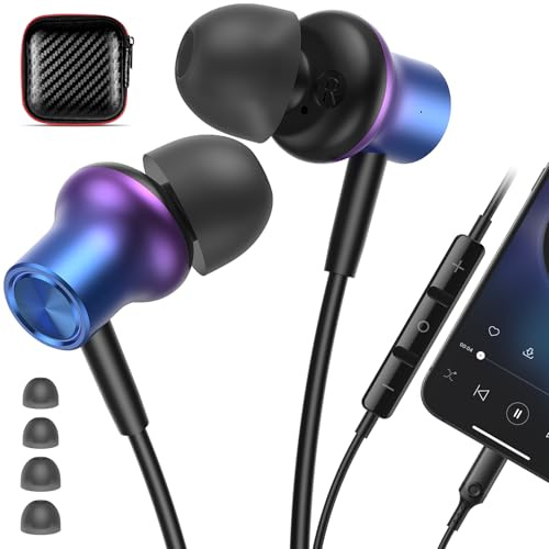 ACANDYA MFi-Certified Wired Headphones Earbuds for Apple iPhone 14 13 12 11 | for iPhone 13 Pro 12 11 Pro Max X XS XR 7 Plus Lighting Connector Magnetic Wired Ear Buds Earphones with Built-in Mic Purple