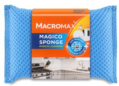 Macromax Magico Sponge 4 Pack – Honeycomb Dirt Remover | Non-Scratch Multi-Surface Cleaning Cloths | Washable at 60°C | Use Wet or Dry | Blue, Green, Purple & Pink