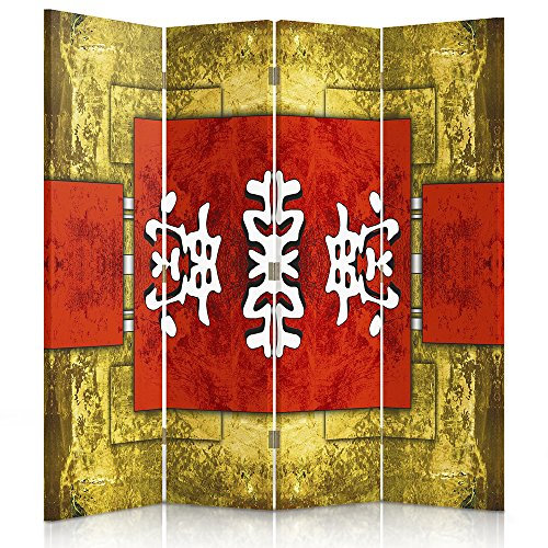 Feeby Frames. Raumteiler, Gedruckten auf Canvas, Leinwand Wandschirme, dekorative Trennwand, Paravent beidseitig, 4 teilig, 360° (145x150 cm), Japanisches Muster, Orient, Taiwan, ROT, GELB,