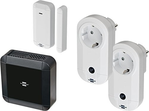 Brennenstuhl BrematicPRO Starter Set Schalten (Smart Home Set: Smart Home Zentrale, 1x Funk Tür-/Fensterkontakt, 2x Funk-Schaltadapter)