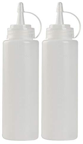 Nova Tree 8 oz Squeeze Squirt Condiment Bottles with Cap - Transparent Plastic - for Ketchup Salad Dressing Mustard Olive Oil Set of (2)