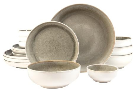 SANGO Resona Tafelservice, Moosgrün, 16-teilig, 4 Personen, Dinnerware-Set, Grün/Cremefarben, Einfarbig, Alltagstauglich
