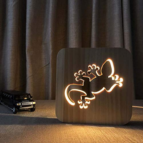 Yjmgrowing Nettes Nachtlicht Hohle Carving Holztisch Lampe Licht für Büro Arbeitszimmer Schlafzimmer Nacht Dekor Lampen oder Geschenk,USB, 3,3 W, weiches warmweißes Licht (19 * 19 * 3 cm)