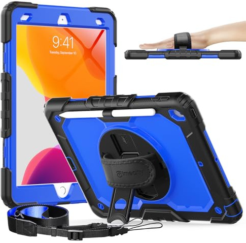 Timecity Tasche für iPad 9/8/7 Generation 10,2 Zoll - Tasche für iPad 9/8/7 Generation - mit starkem Schutz - Bildschirmschutz - Hand-/Schulterriemen-Dunkelblau