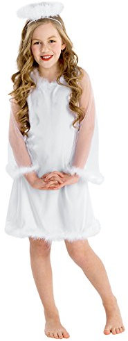 dressforfun 900072 Mädchen Kostüm Christkind | Verspieltes Kleid mit Trompetenärmel | inkl. Heiligenschein - diverse Größen (12-14 Jahre | Nr. 300277)
