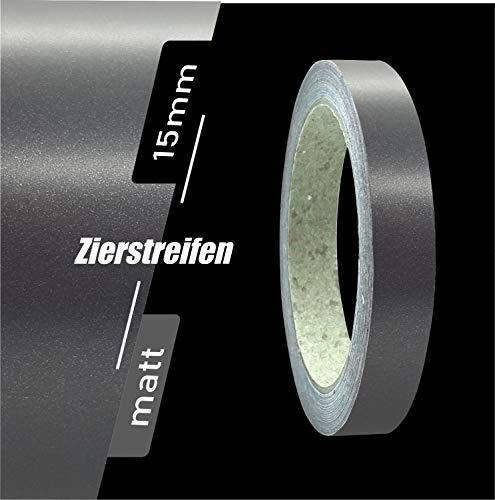 siviwonder Zierstreifen selbstklebend Folie Anthrazit Metallic Matt Dunkelgrau 15 mm x 10 m Rolle Dekorband Auto Motorrad Boot Fahrrad Caravan Pinstripe Klebeband für Konturmarkierung Linie Dekoration