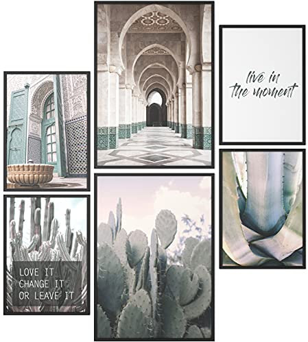 Papierschmiede® Mood Poster Set Marokko, Bilder Wohnzimmer Deko Schlafzimmer, 2x DIN A2 und 4x DIN A3, Afrika Kaktus Arabisch Grün - ohne Rahmen