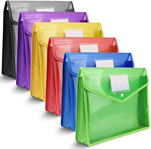 Mtophs 6 Stück Dokumententasche A4 Dokumententasche mit Druckknopf Sammelmappen Kunststoff Umschlag Mappe Wasserdicht Transparent für Reise Büro Dokument Schule