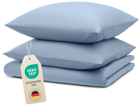 Blumtal Bettwäsche 240x220cm + 2X 50x80cm Kopfkissenbezug - Oeko-TEX zert. Mikrofaser Bettwäsche Set - Mikrofaser Bettbezug bis 95 °C - Deckenbezug + Kissenbezug 3-teilig - Sommerbettwäsche Hellblau