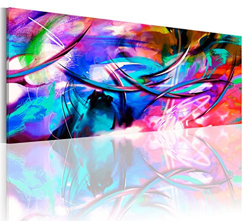 B&D XXL - Tableau décoratif abstrait 150x50 cm - Impression sur toile colorée - Décoration murale pour salon et chambre - Cadre en Bois - Bleu turquoise rose - Abstraction colorée a-A-0001-b-c