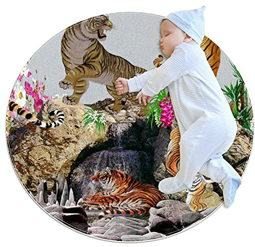 Runder Teppich mit Tiger-Motiv, für den Innenbereich, Fußmatte, Läufer, Teppich, Yogamatte für Wohnzimmer, Schlafzimmer, 70 cm