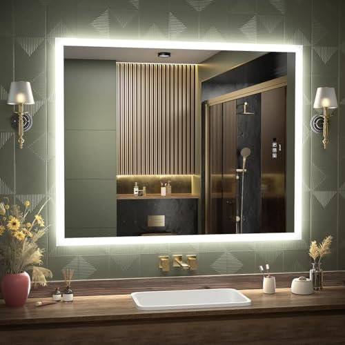 GANPE LED Badezimmerspiegel, Schminkspiegel Wandmontage, menschliche Induktion, Bluetooth, Anti-Beschlag, IP44 Wasserdicht + Vertikal & Horizontal (80 x 100 cm)