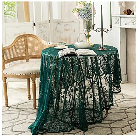 Wunderschöne runde Spitzentischdecke, Vintage-Blumen-bestickte Tischdecke, schicke runde Tischdecke für Hochzeit, Bankett, Urlaub, Esstische 152 cm (Vintage-Grün)