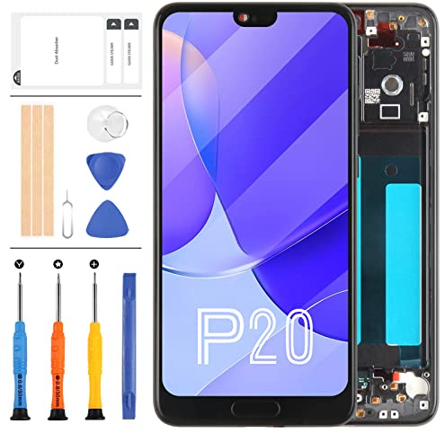 LADYSON Bildschirm Ersatz für Huawei P20 EML-L09 EML-L22 EML-L29 EML-AL00 LCD Display Touch Panel Digitizer Glas Montage Reparatursets mit Rahmen (schwarz)