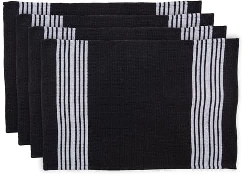 Nicola Spring 4x Black 60cm x 40cm Cotton Tea Towels - Absorbent Home Kitchen Catering Oven Glass Dish Cloth Hand Towels