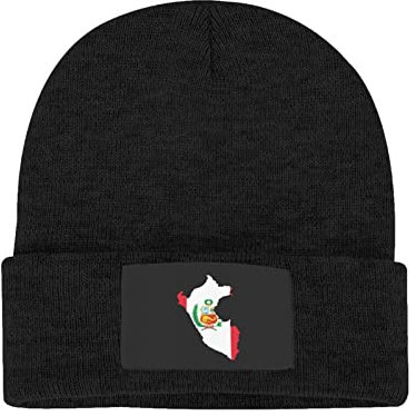Peru Flag T Herren & Damen Mütze Bequem Flexibel Erwachsene Strickmütze, schwarz, 6 7/8/7 3/8