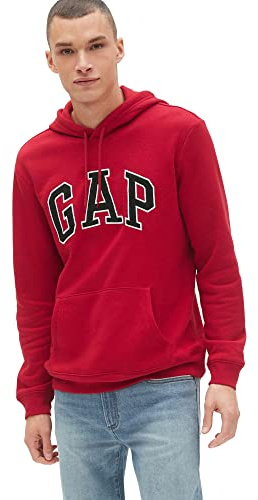 GAP Men's Logo Fleece Hoodie Hooded Sweatshirt, Crimson Red, M