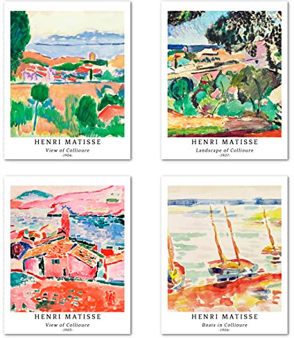 Kunstdruck Ungerahmt Landschaft Bilder Set von 4, Poster Größe: 20x25 cm Premium Kunstpapier Wanddeko Stilvolles Kinderposter Geschenk für FreundePassenden Jugendzimmer Deko Henri Matisse Pictures