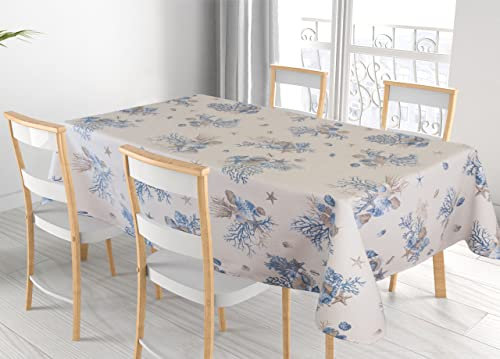 BIANCHERIAWEB Küchentischdecke, 100% Baumwolle, hergestellt in Italien, Marine-Design, Versilia RP 140 x 140 cm, Hellblau