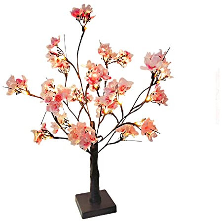 Liuyoyo Cherry Blossom Tree Lamp - LED Warm Pink Light Up Bonsai Night Light, Artificial Christmas Plant