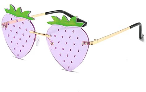 YAMEIZE Cute Strawberry Form Sonnenbrille für - Damen Herren Metall Rahmen Fruit Funky Brille Funny Part