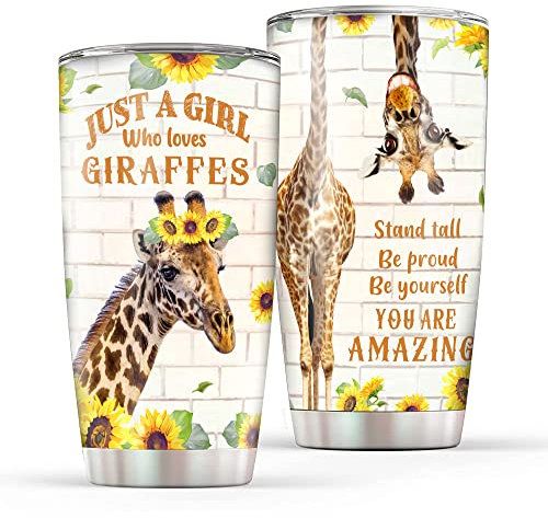 Giraffe Gifts, Giraffe Tumbler 20oz, Animals Gift for Giraffes Lovers Insulated Stainless Steel Cup Tumblers with Lids and Straws, Birthday Gifts for Women Girls Giraffes Themed Coffee Travel Mug