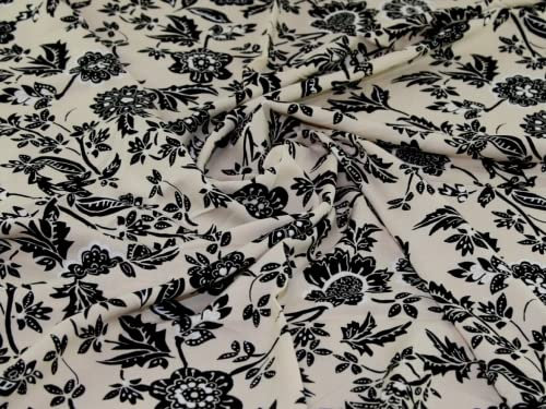 Challis Kleiderstoff, Blumenmuster, Viskose, cremefarben, Meterware