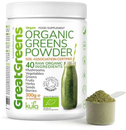 GreatGreens - Raw Organic Greens Powder - Large 300g Tub - 30 Day Supply | Blend of 40 Superfoods - Greens, Vegetables, Fruits, Berries, Sprouts and Mushrooms - High Fibre Juice Vegan Smoothie Drink