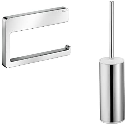 KEUCO WC-Set, Toilettenbürsten-Garnitur mit Halterung, Toilettenpapierhalter offene Form, aus Metall, Hochglanz-verchromt, Wandmontage, Collection Moll