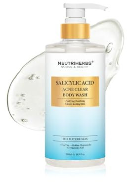 Neutriherbs Nettoyant corporel à l'acné, gel douche anti-acné/prone pour femme et homme, savon de douche quotidien à l'acide salicylique - Parfum pamplemousse 16,9 onces