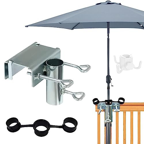NAMIS Sonnenschirmhalter Balkongeländer Einstellbar Sonnenschirm Balkon Halterung Ø25-38mm, Balkon Schirmhalterung, Geeignet für maximale Breite 5cm Sonnenschirmständer für Balkon, Terrasse, Geländer