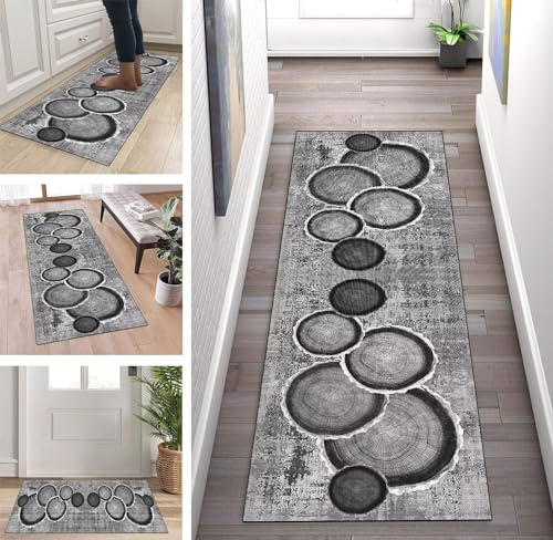 ZUZEKU Teppich Läufer Flur Küche rutschfest Waschbar 80X240cm Modern Küchenläufer Flurläufer Lang Polyester Grau Teppichläufer für Korridor Schlafzimmer Wohnzimmer Meterware Eingang