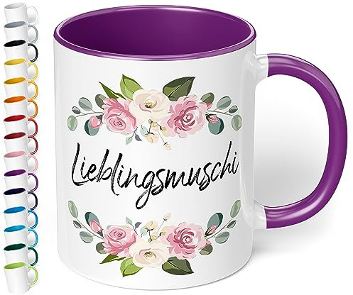 Lustige Keramik-Tasse „Lieblingsmuschi“ – 330ml - Kaffeebecher mit Spruch Statement Geschenke für Freundin zum Geburtstag Weihnachten (Violett)