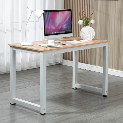 Thanaddo Computertisch, Schreibtisch 120 x 74 x 60 cm, PC Tisch Bürotisch im Industriestil Metallgestell(Weiß/Walnuss)