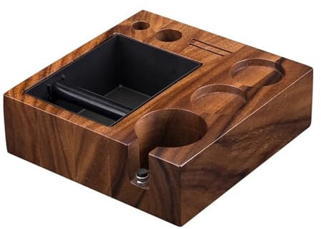 Coffee Tamper Station 55MM 60MM Walnut Espresso Portafilter Holder Mat with Knock Box Support Base Rack Barista Tools Accessorie (Size : 55mm, Color : Walnut Wood)